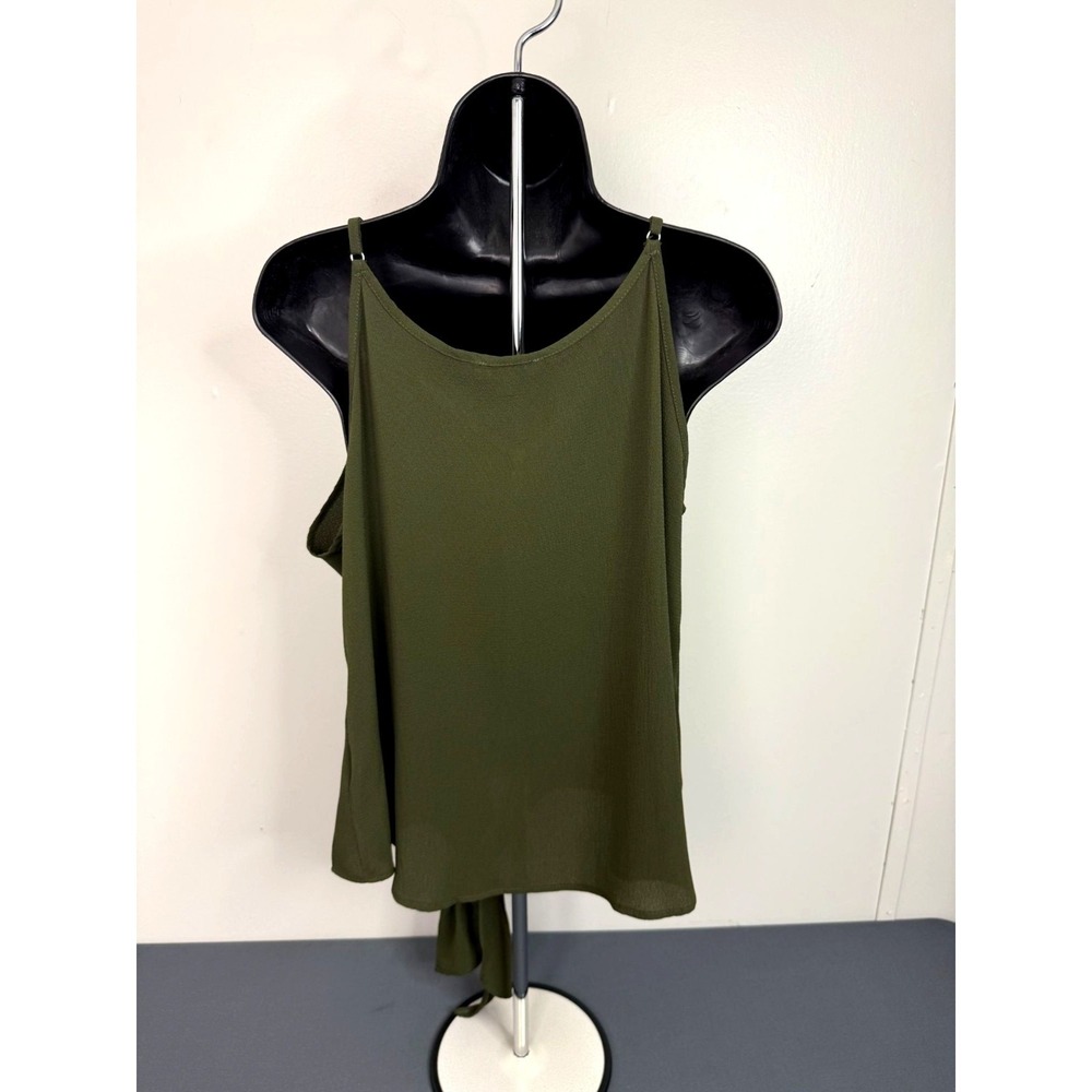 Umgee Womens Tank Top Blouse Tie Front Olive Green Size Medium - Picture 5 of 5